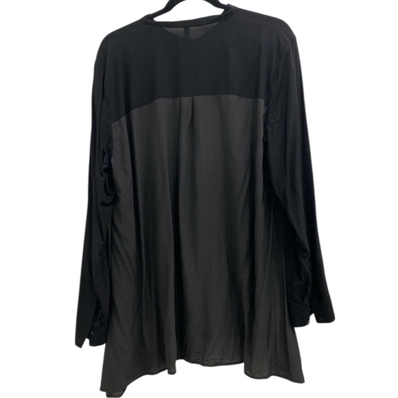 Eileen Fisher Black Silk Two Tone Button Down Tunic Mandarin Collar Size Medium - Picture 3 of 12